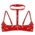 thumbnail image 3 of Otwoo Women's Wet Look Patent Leather Bra Underwear Halter Neckline Exposed Underwear Bralette Underwear Open Cup Wirefree Bra Top, 3 of 4