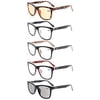 5-Pack Spring Hinges Square Large Lenses Reading Glasses Men Women Include Computer Readers +1.50
