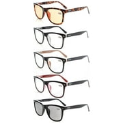 5-Pack Spring Hinges Square Large Lenses Reading Glasses Men Women Include Computer Readers +2.25