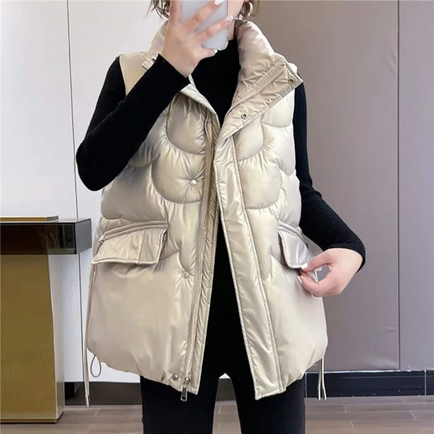Pntutb, chaleco de bolsillo para mujer, chaqueta, abrigo de invierno sin mangas, cuello vuelto, cremallera, prendas de vestir exteriores sólidas, selecciones de Flash Pntutb Pntutb-7118