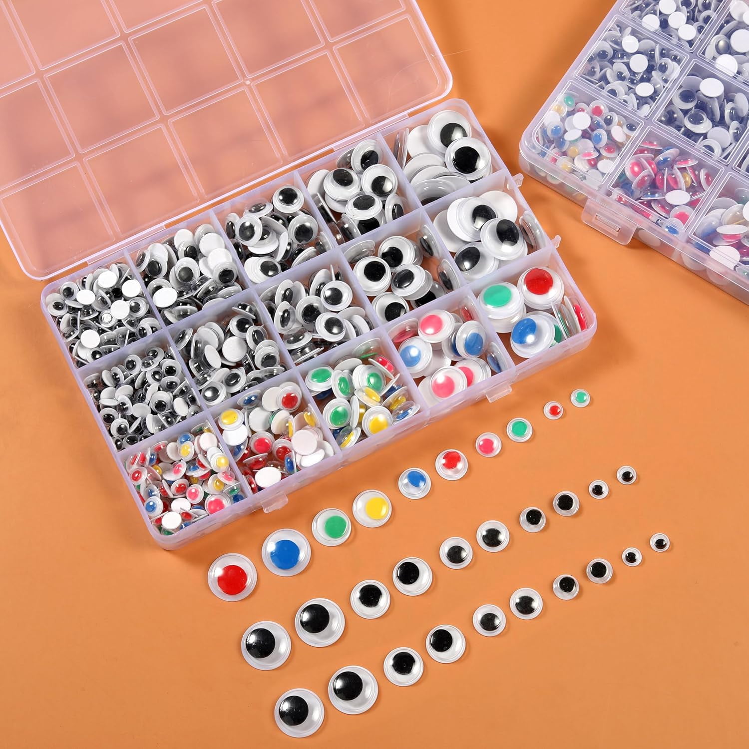 1500pcs Black and Multi Colors Wiggle Googly Eyes Self Adhesive, 6mm 8mm 10mm 12mm 15mm 20mm Small and Large Googly Eyes for Crafts