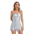 thumbnail image 4 of Doomiva Women Backless Fringe Dress Jumpsuit Club Sequin Tassel Halter Playsuit Festival Bodysuit Silver M, 4 of 7