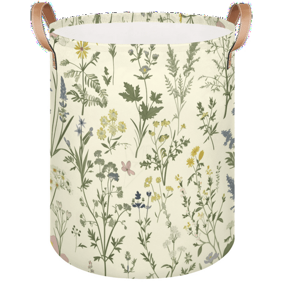 Qzaxky Wildflower Floral Laundry Basket Organizer Foldable Tall Large Laundry Basket Collapsible Folding Laundry Basket Dirty Clothes Fabric