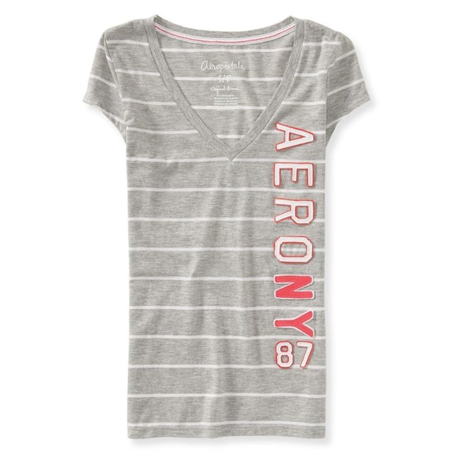 Aeropostale NY 87 camiseta adornada a rayas para mujer, gris, mediana Aeropostale Camiseta adornada