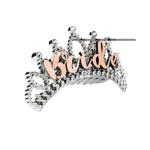 OMG International Bride Metallic Rose Gold Silver Tiara Hair Comb Crown Bridal Party Bachelorette