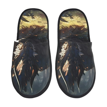 Balery Sleeping Dragon In Forest Slient Indoor Furry Fleece Comfort House Shoes Soft Non-Slip Home Shoes Cotton slippers House Slippers-- Large