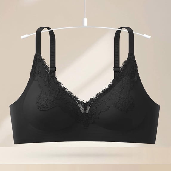 Zpanxa Wireless Bras for Women Full Coverage Push-up Lace Adjustable Straps Everyday Bra Black 38BC
