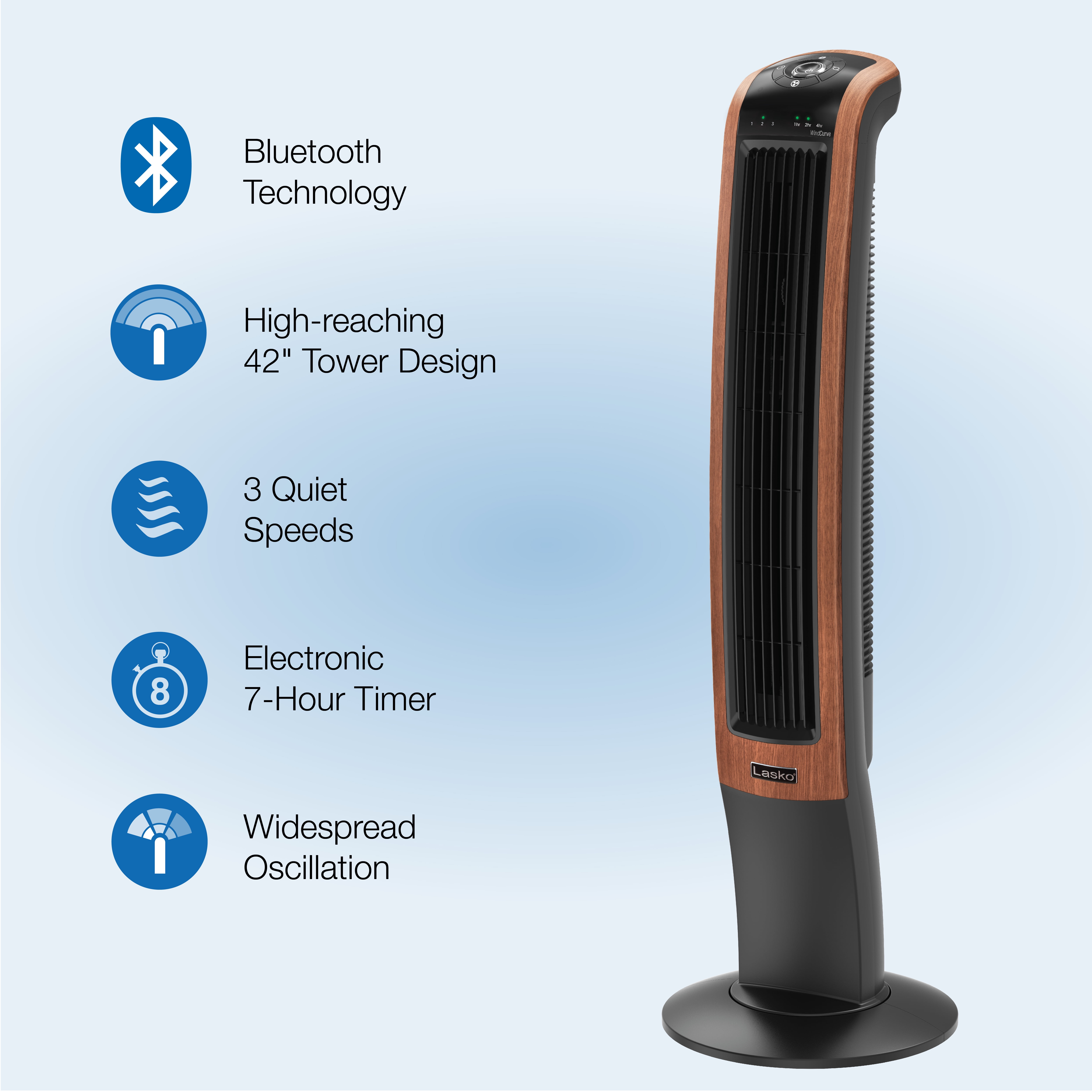 Lasko 42 Wind Curve 3-Speed Oscillating Tower Fan with Bluetooth  Technology, T42905 - Walmart.com