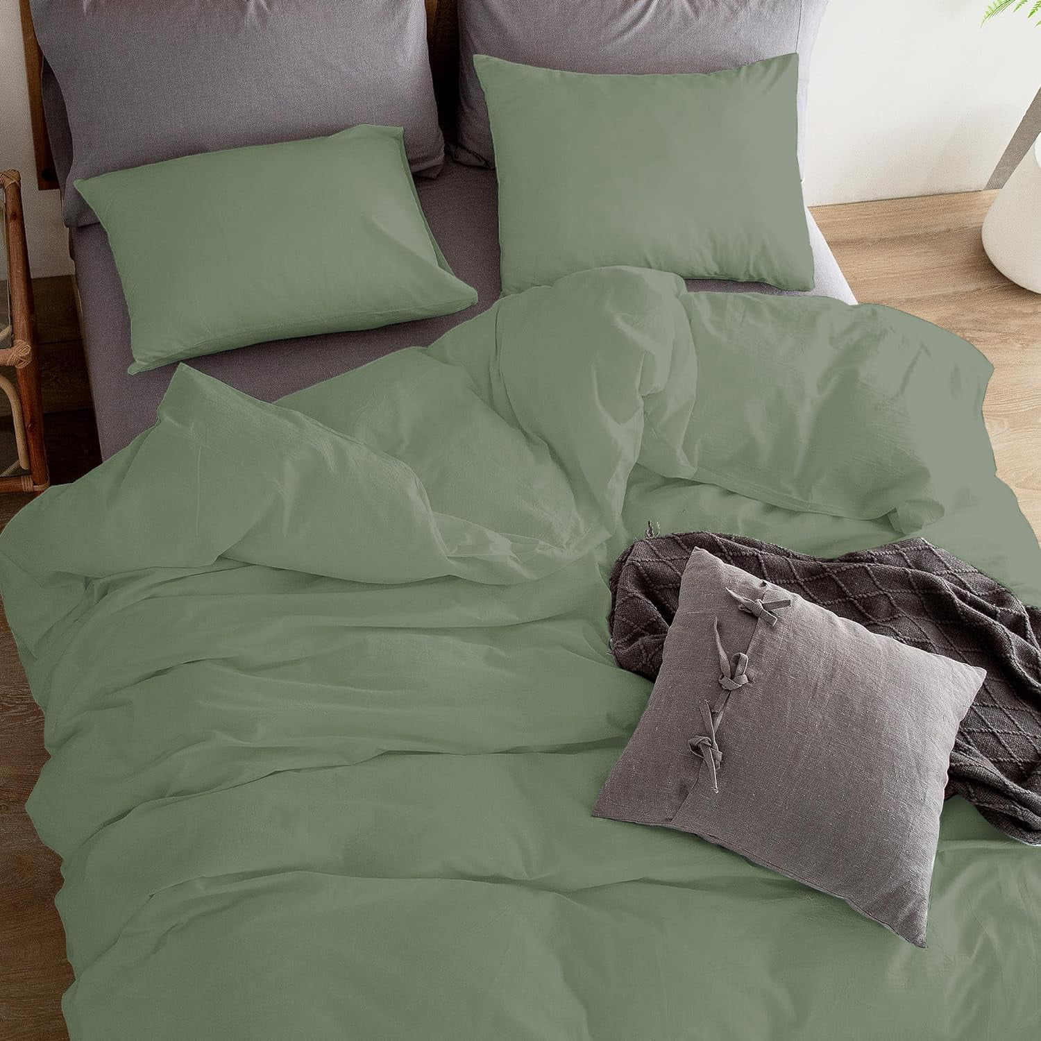 1 Pcs Duvet Cover 100% Egyptian Cotton 1000 Thread Count with Zipper Closure & Corner Ties - Oversized Super King Size (120" x 98") Inch, Sage Solid