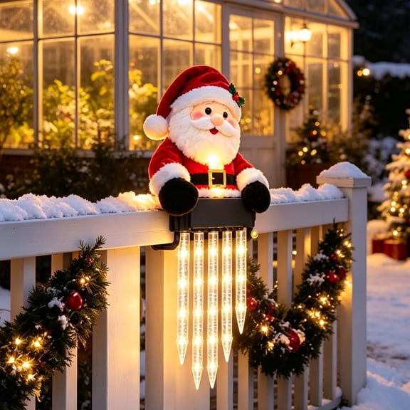 Lighted Christmas Icicle Decor, Santa Claus Outdoor Porch Lights, Winter Holiday Decorations with Light