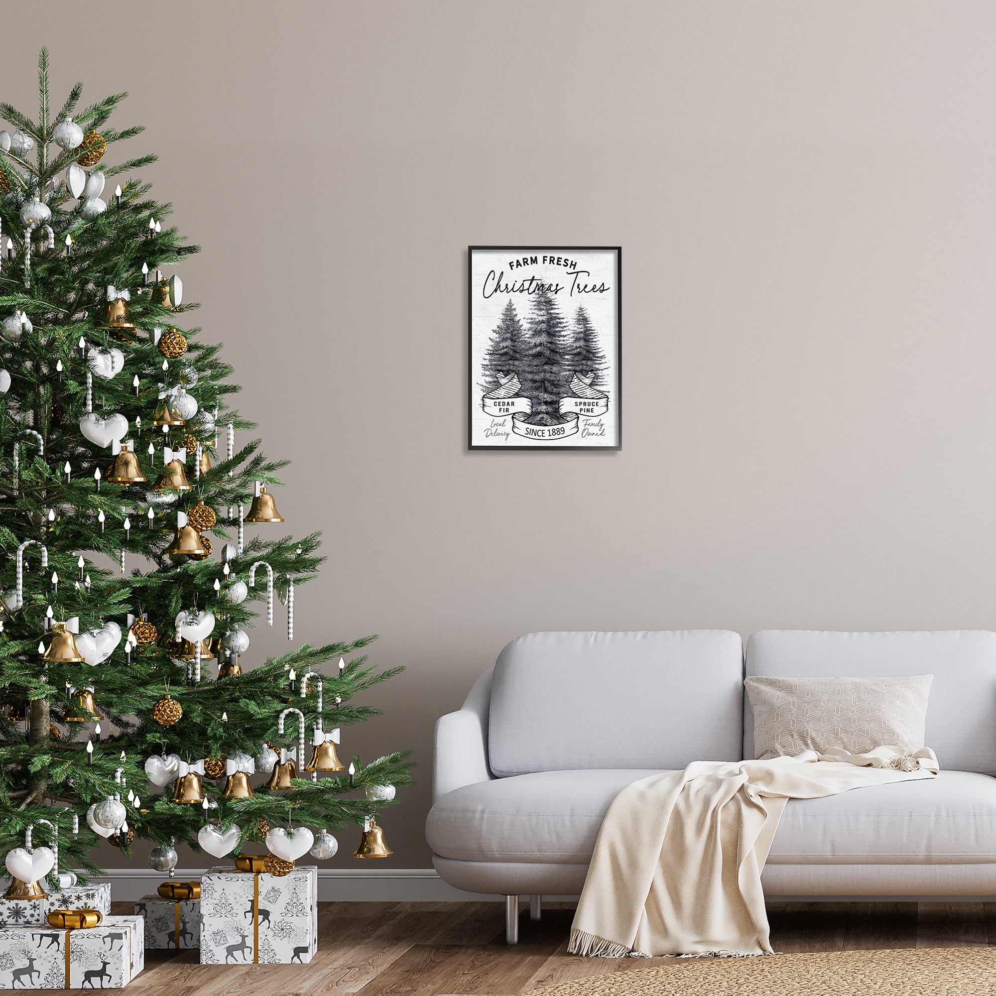 Farm Fresh Pine & Fir Trees Vintage Holiday Advertisement Botanical & Floral Graphic Art Framed Art Print Wall Art