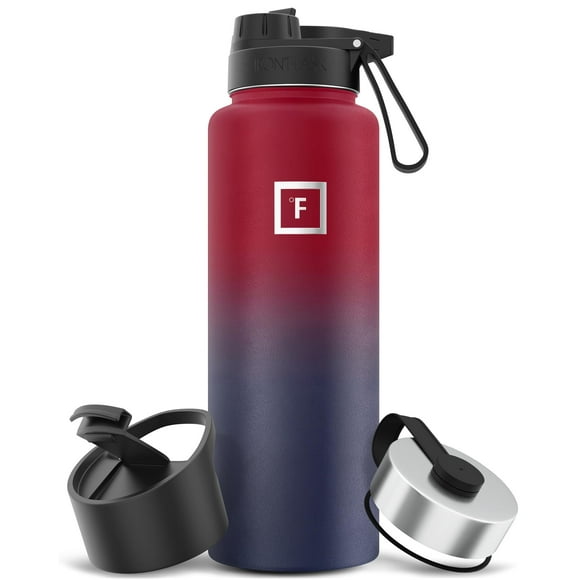 IRON °FLASK Camping & Hiking Hydration Flask with 3 Lids - Stainless Steel, Double Walled & Vacuum Insulated Water Bottle - Leak Proof & BPA Free (Dark Rainbow, Straw - 32 oz)