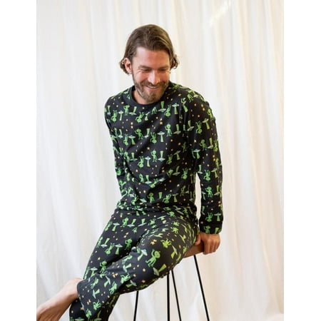 Leveret Mens Two Piece Cotton Pajamas Alien XL