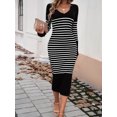 thumbnail image 4 of Women's Striped Slim Fitted V Neck Long Sweater Dress Fall Long Sleeve Ribbed Knit Bodycon Dress, 4 of 5