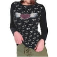 thumbnail image 1 of Mujeres gótico casual estampado cuello redondo pulóver manga larga blusa delgada camiseta tops Pompotops gfhjh20032, 1 of 8