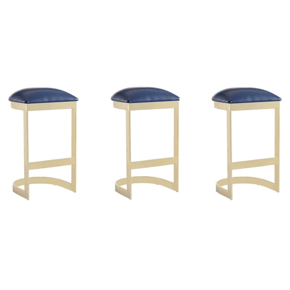 Manhattan Comfort Aura 28.54" Faux Leather Barstool in Blue (Set of 3)