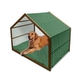 thumbnail image 1 of Plaid Pet House, Diagonal Tartan Vibrant Green Color Geometrical Design Stripes Checks, Outdoor & Indoor Portable Dog Kennel with Pillow and Cover, 5 Sizes, Green Black White, by Ambesonne, 1 of 4