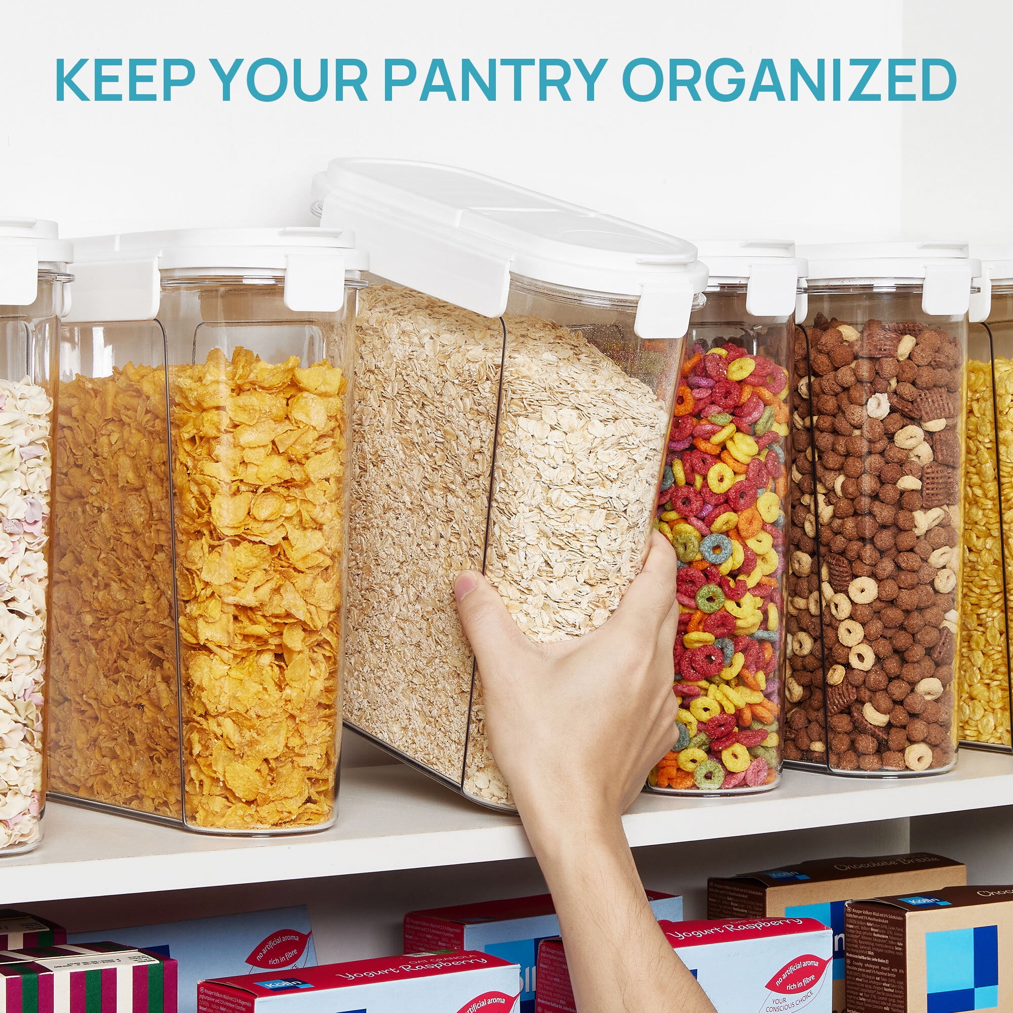 Sindcom Cereal Containers Storage Set, 4 PCS Airtight Food Organizer with Flip-Top Lids, Plastic Cereal Dispenser (135.2oz/4L)