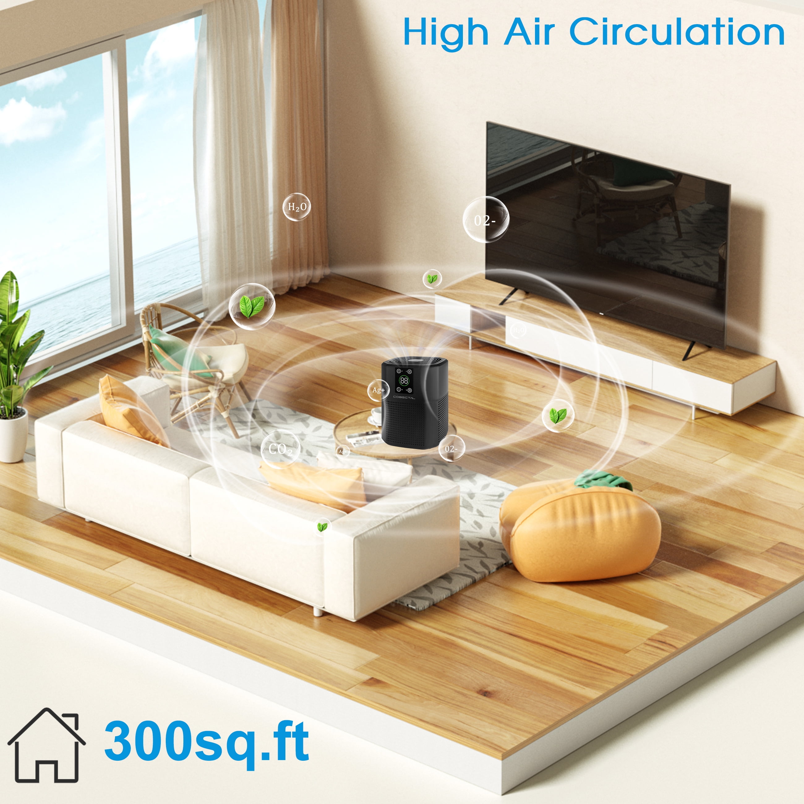 Cobectal ZQA-2000B Air Purifier with HEPA Filter for Mold, Allergies, Smoking, Portable, Covers 600 Sq.ft