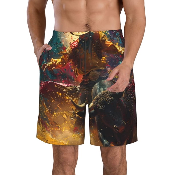 Fotbe Colorful Bull Western Man Trajes de Baño Estampados para Hombre, Shorts de Verano de Secado Rápido, Ropa de Playa, Bañadores-XX-Large