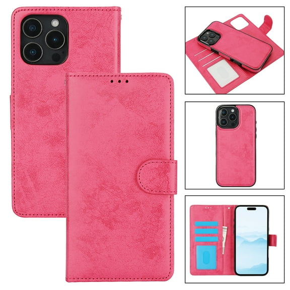Allytechgroup Wallet Stand Case for iPhone 16 Pro Max, RFID Blocking PU Learher Rugged with Credit Card Slot Slim Fit Shockproof Full Body Cover for Apple iPhone 16 Pro Max, Rose