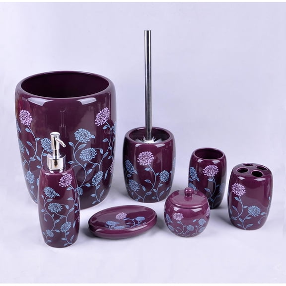 Heavenly Designs Watson Bathroom Accessories - Purple & Turquoise Ceramic Bathroom Accessory Set - Any Age