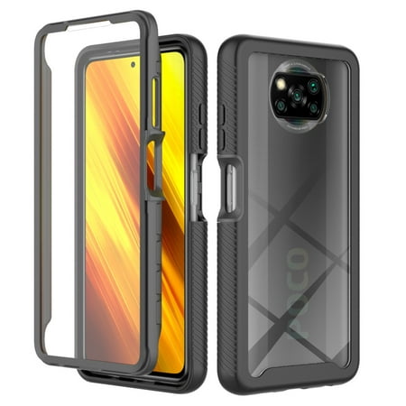 DTH Case for Xiaomi Poco X3 NFC, with [Built-in Screen Protector] Full-Body Shockproof Protective Cover - Black