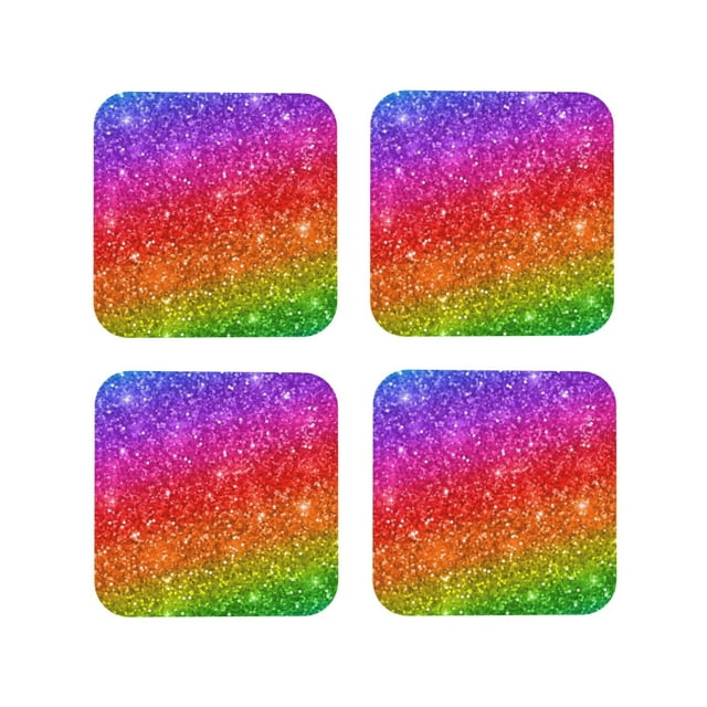 Vsdgher Colorful Glitter Print Leather Coasters for Drinks, Durable Drink Coasters 4 Set for Tabletop Protection, Luxurious Home Décor and Housewarming Gift-Square