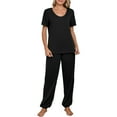 thumbnail image 2 of Dorinao Ensemble de Pyjamas Rayés pour Femmes Printemps et Été, Noir, S, 2 of 5