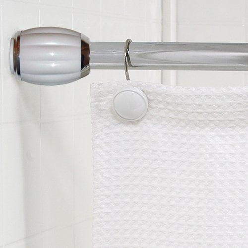 "Chrome/White" Steel Shower Curtain Tension Rod with Decorative Resin