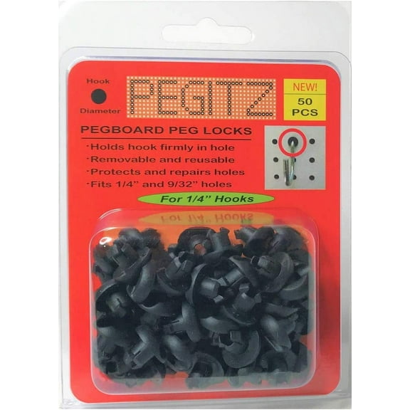 Pegitz Pegboard Peg Locks 50PCS (1/4 inch, Black)