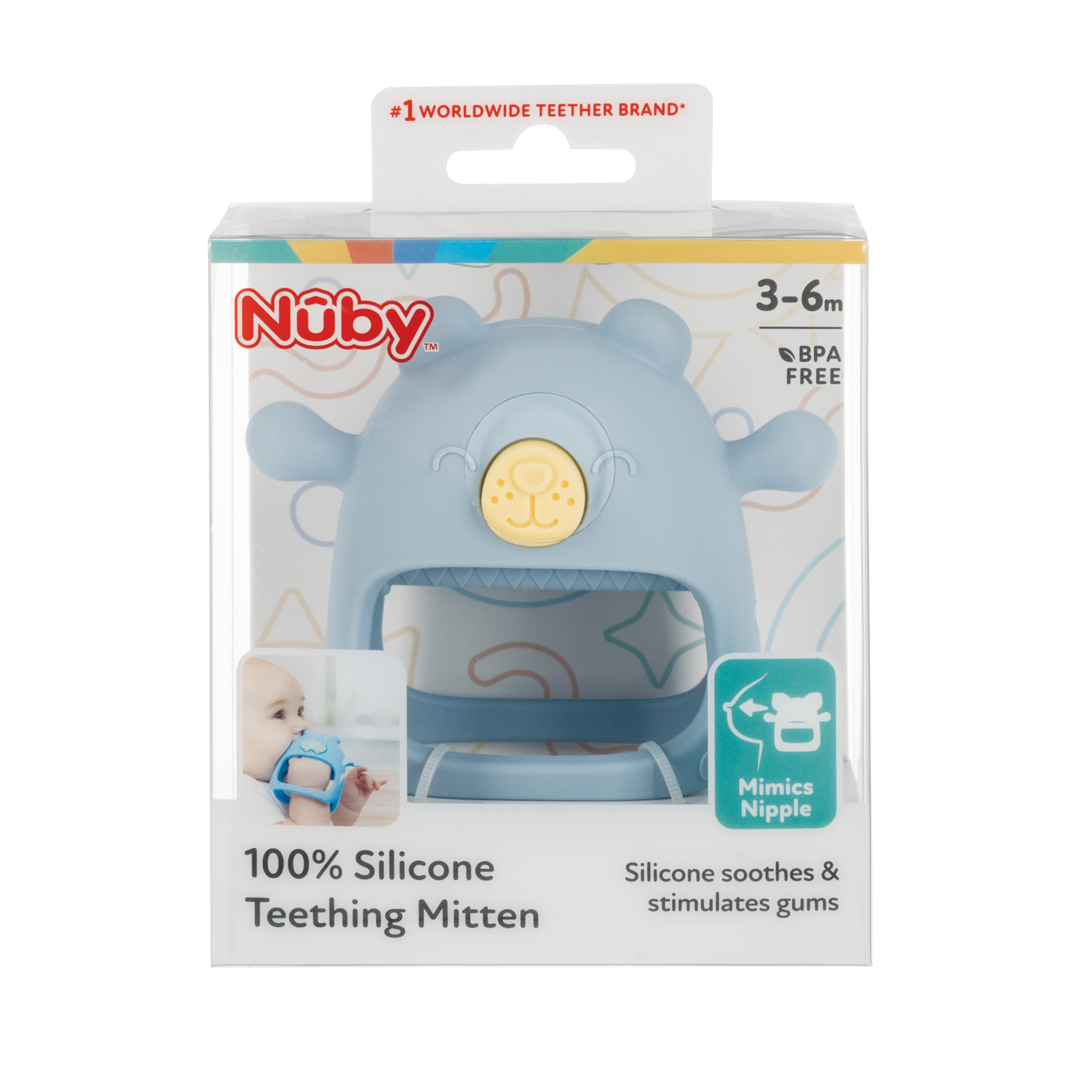 Nuby Wrist Grip Silicone Teething Mitten, Blue Bear photo 7