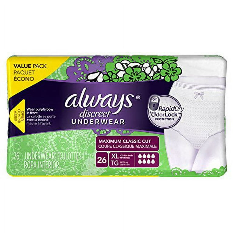 Always Discreet Incontinence Underwear, Maximum Classic Cut, Extra-Large, 26 Count