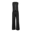 thumbnail image 4 of XuJwPNcy Cotton Linen Set for Women Button down V Neck Vest Sleeveless Tops and Wide Leg Pants Suits 2 Piece Lounge Outfits, 4 of 6