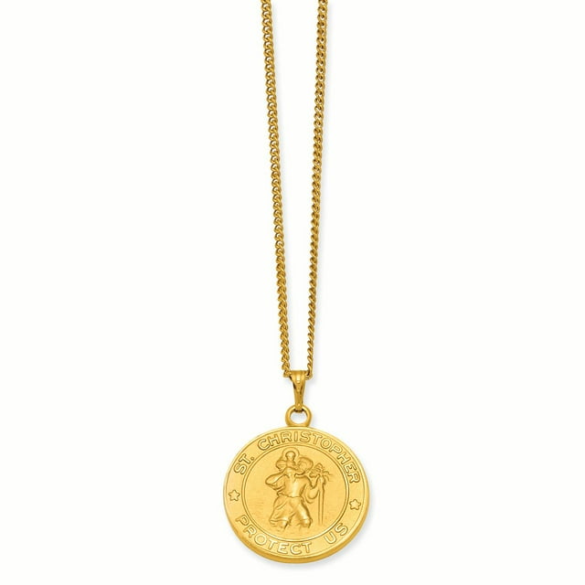 Gold Saint Christopher Medal 24 Inch Chain Necklace Religious Pendant Charm Patron St