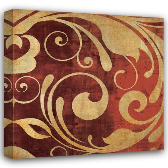 Kristin Emery 26x26 Gallery Wrapped Canvas Wall Art Titled - Red Gold Swirl