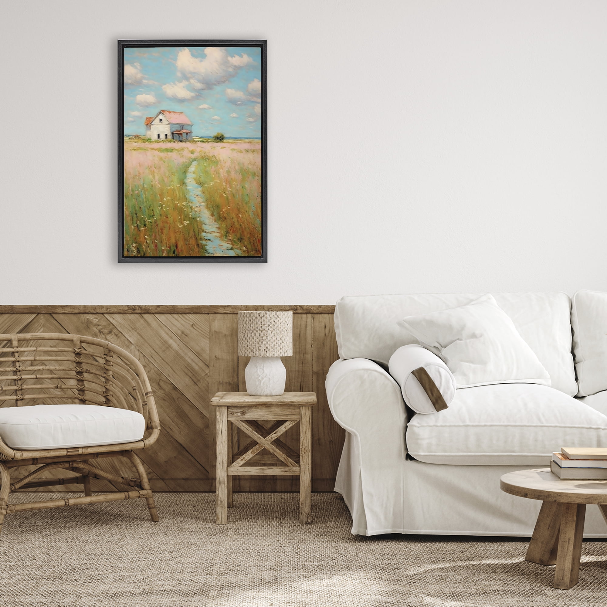 Stupell Industries House in Field of Flowers Black Framed Floater Canvas Wall Art, design by Creative Studio