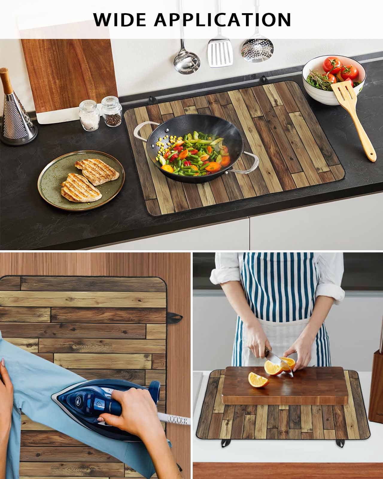 nqOlkjepod Large Induction Cooktop Protector Mat 24"x21", Brown Wooden Grain Stove Top Covers for Electric Stove, Farmhouse Vintage Stitching Art Stove Burner Cover Mats, Glass Top Stove Cover
