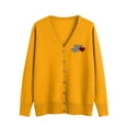 thumbnail image 2 of Aobny Chunky Teacher Sweater Long Sleeve Yellow Cardigan Button Up Shirts Women Heart V-Neck 70s Tops for Women,XL, 2 of 5