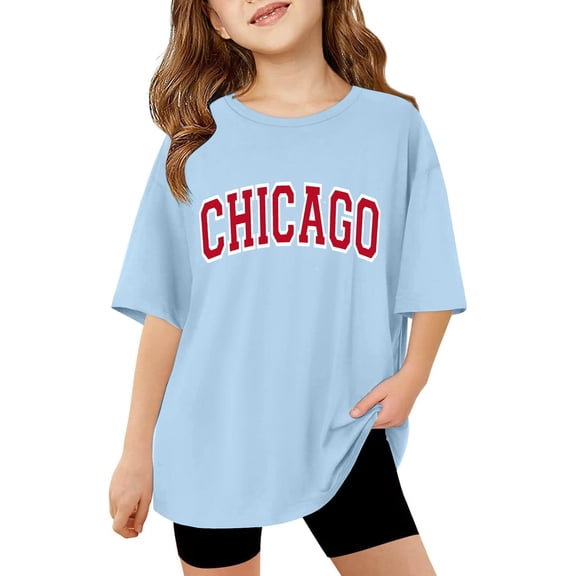 Little Girl Shirts Size 13-14 Years Tops for Vacation Tops Graphic Printed Top Oversized Tops Casual Crewneck Basic Tees #Light Blue