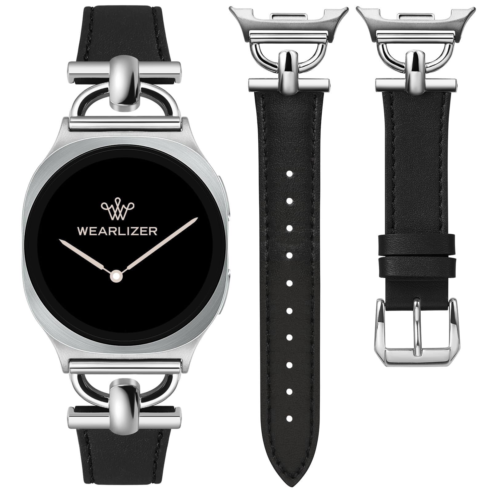 Wearlizer Leather Band Compatible with Samsung Galaxy Watch 9/8 40mm 44mm & Watch 8 Classic 46mm, Slim Dressy Genuine Leather Strap with D-Shape Metal Buckle for Women