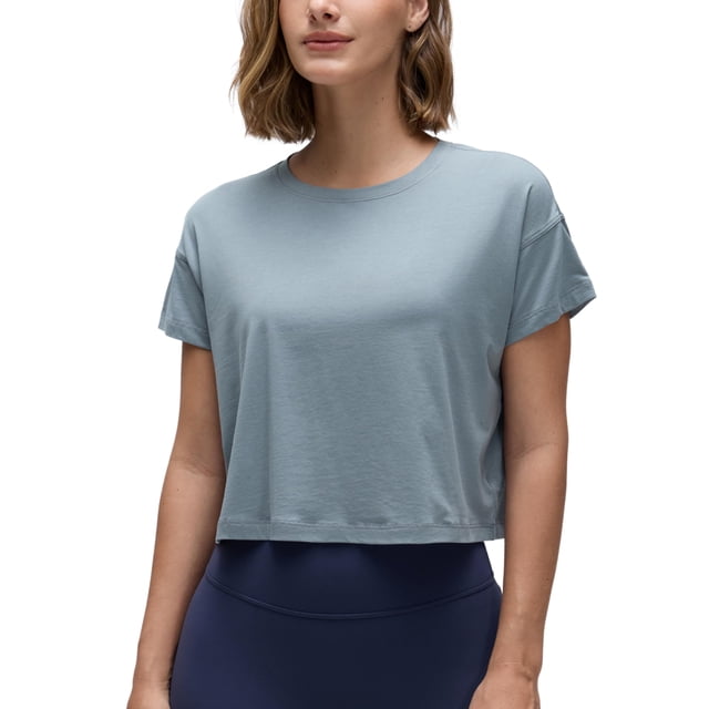 Remera CRZ YOGA Crop Relaxada de Algodón Pima Azul XS