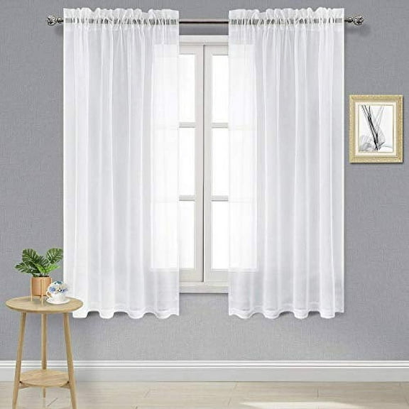 DWCN White Sheer Curtains Semi Transparent Voile Rod Pocket Curtains for Bedroom and Living Room, 52 x 63 inches Long, Set of 2 Panels