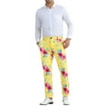 thumbnail image 2 of INSPIRE CHIC  Men's Floral Dressy Pants Flat Front Party Prom Flower Printed Slacks 38 Yellow Pink, 2 of 6