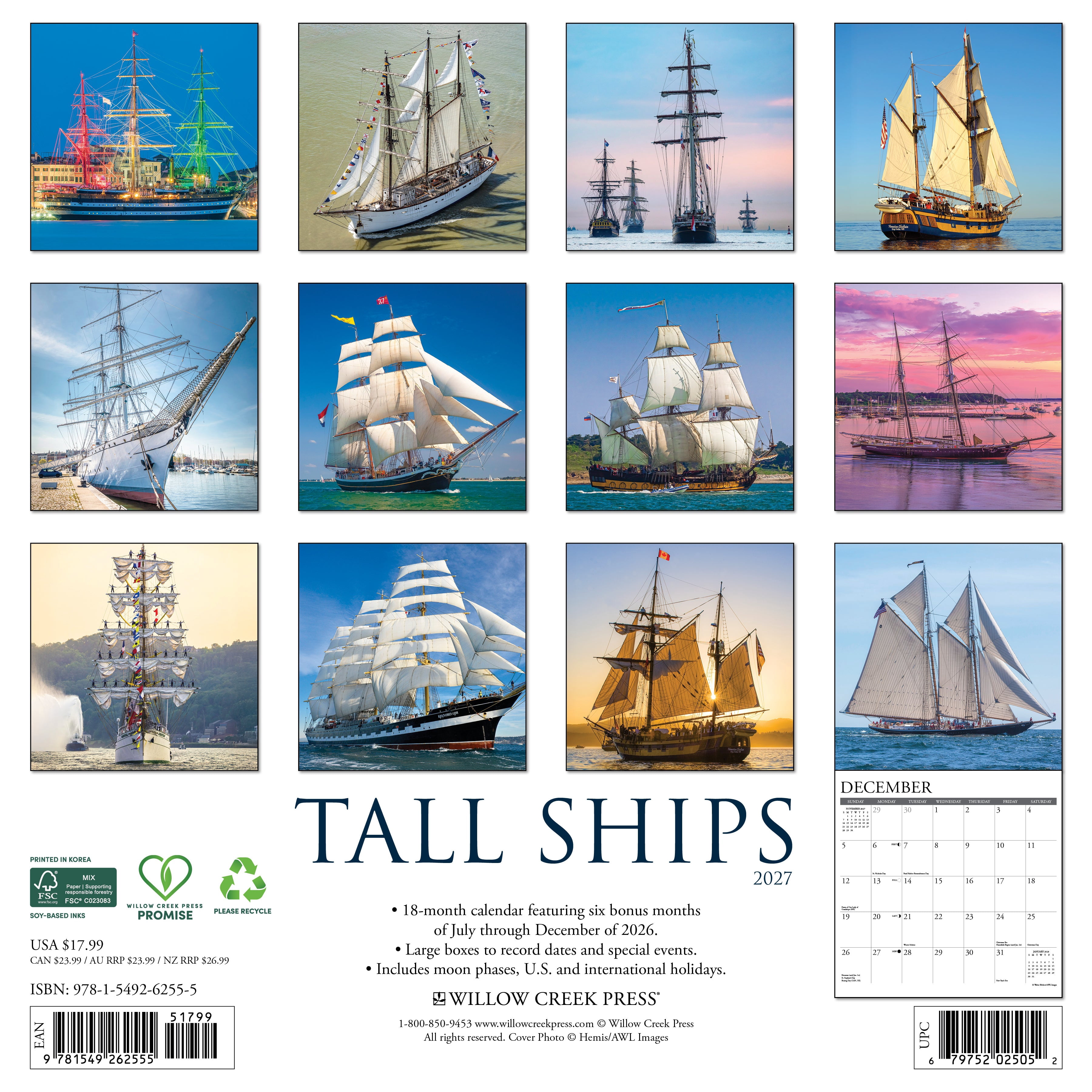 Willow Creek Press, Tall Ships 2027 Wall Calendar