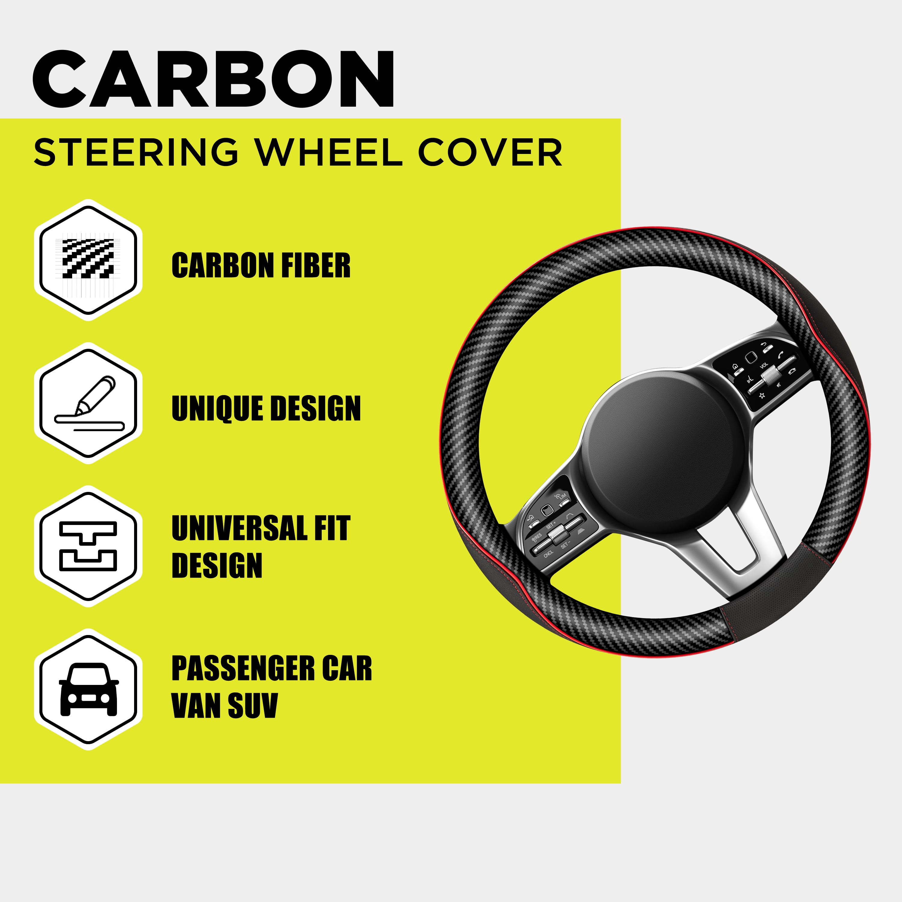Auto Drive Car Steering Wheel Cover - Leather Material, Black Color-Universal Fit for  15'' - 24WM16