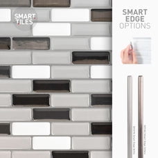 Smart Tiles Peel and Stick Backsplash, 5 Adhesive Tiles, Murano Steel/White/Grey, 10.21"x9.1"