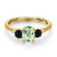 thumbnail image 3 of Gem Stone King 18K Yellow Gold Plated Silver Green Prasiolite and Black Onyx Engagement Ring for Women | 1.01 Cttw | Oval 7X5MM | Gemstone Birthstone | Size 5, 3 of 6