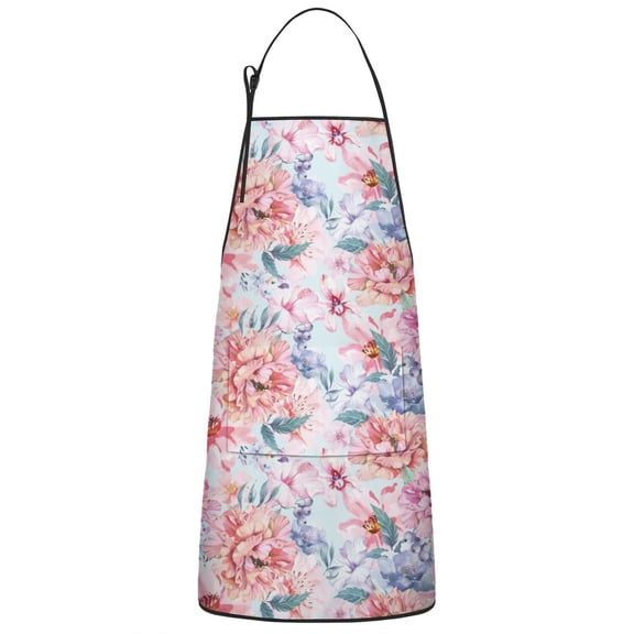 Pioneer Flower Floral Print Pattern Apron-Garden Aprons for Women with Pockets-Cotton Linen Waterproof Kitchen Cooking Gardening Aprons Adjustable for Kitchen,Cooking,BBQ and Salon 33x27 Inch