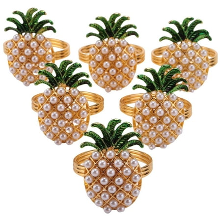 

6Pcs Cute Napkin Rings Pineapple Shape Pearl Beaded Shining Gold Christening Bangle Metal Wedding Gift Party Supplies
